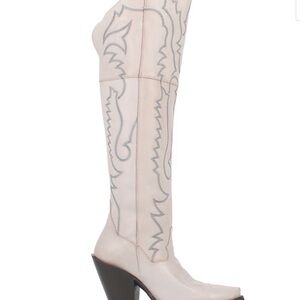 Woman’s Dan Post “loverly white snip toe” knee high cowgirl Boots.